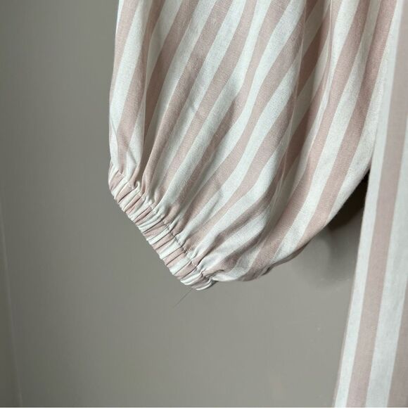A New Day Taupe striped Balloon Sleeve Quarter Button Blouse XL - Picture 5 of 13